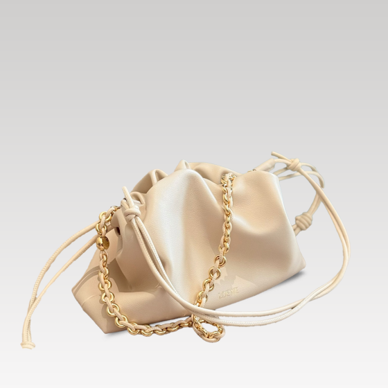 Luo Yiwei Cloud Bag plain weave cowhide bag opening drawstring